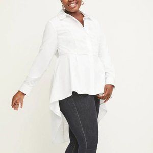 Lane Bryant White Cotton Poplin Extreme Peplum Button Up Tunic Shirt Size 16